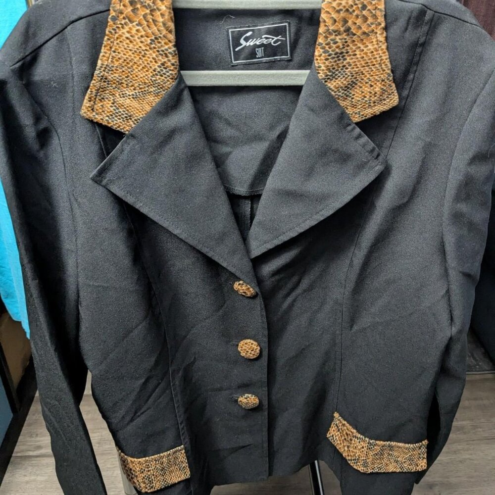 Sweet Suit Black and Brown Faux Snake Skin Vintage Blazer Size L